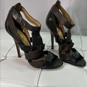 L.A.M.B. Black and Brown Strappy Heels